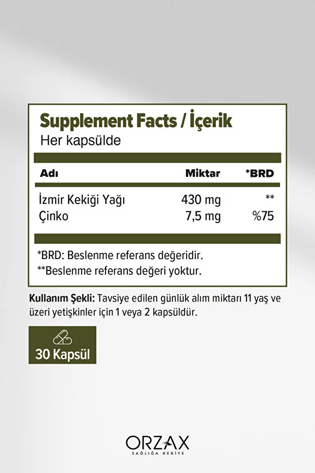 İzmir Kekiği (Origanum Onites L.) Yağı - Çinko - Oregano Oil - 30 Kapsül
